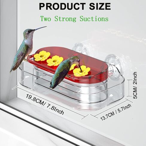 Window Hummingbird Feeder, Strong Suction Cup Hummingbird Feeder with 4 Feeding Ports, Plastic Hummingbird Feeders for Outdoors, Built-in Moat,Easy to Clean and Refil,1 Pack,10oz in Kuwait