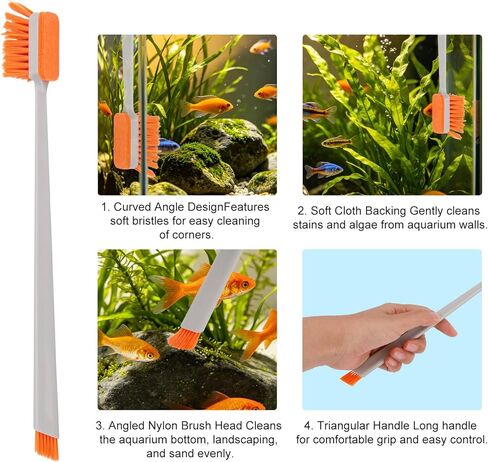 Small Fish Tank Cleaning Brush, 30x3cm/11.81x1.18in Aquarium Algae Scraper with 2 Felt Replacement Cloths for Cleaning Glass and Acrylic Aquariums in Kuwait