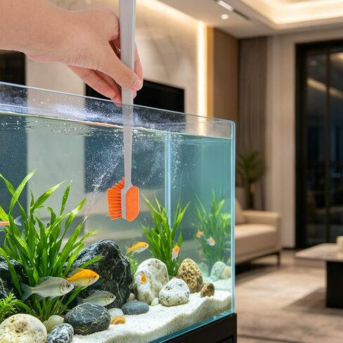 Small Fish Tank Cleaning Brush, 30x3cm/11.81x1.18in Aquarium Algae Scraper with 2 Felt Replacement Cloths for Cleaning Glass and Acrylic Aquariums in Kuwait