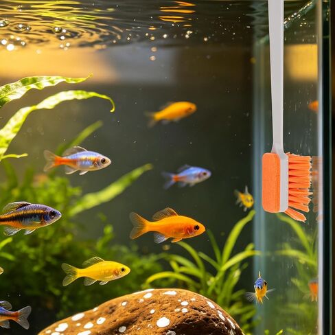 Small Fish Tank Cleaning Brush, 30x3cm/11.81x1.18in Aquarium Algae Scraper with 2 Felt Replacement Cloths for Cleaning Glass and Acrylic Aquariums in Kuwait
