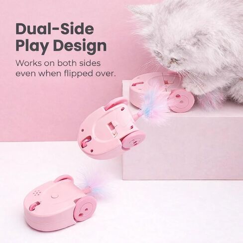 AHZGBL Interactive Cat Mouse Toy with Random 360° Movement, Dual-Side Self Play Cat Toy with Sound & Feather, Smart Sleep & Touch Activate, Automatic Cat Toy for Indoor Cats & Kittens, Pink(Pack of 2) in Saudi Arabia