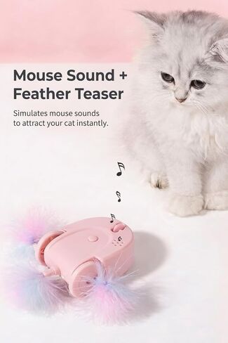AHZGBL Interactive Cat Mouse Toy with Random 360° Movement, Dual-Side Self Play Cat Toy with Sound & Feather, Smart Sleep & Touch Activate, Automatic Cat Toy for Indoor Cats & Kittens, Pink(Pack of 2) in Saudi Arabia