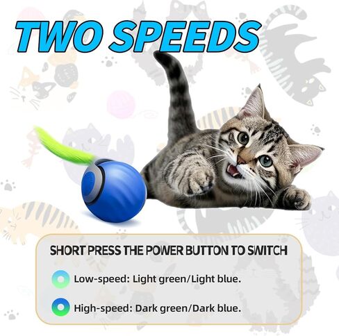 Interactive Cat Toy Ball - Automatic Interactive Cat Toys for Indoor Cats, Rechargeable 2 Speeds Enrichment Toys with 2 Tails, 2026 New Smart Rolling Toy for Small/Medium/Large Cats to Keep Busy in Kuwait