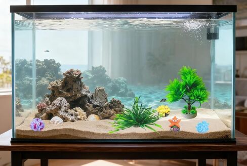 10-Piece Aquarium Decorating Set, Featuring Artificial Aquatic Plants and Mini Corals, Colorful Fish Tank Decorations, Made of PVC and Synthetic Resin in Kuwait