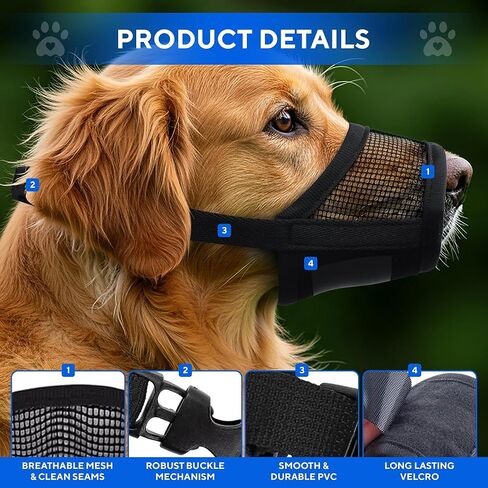 Evollax Dog Muzzle للكلاب الكبيرة - كمامة شبكية هوائية قابلة للتنفس للكلاب كبيرة الحجم | بلح البحر قابل للتعديل للعناية بالكلاب | كمامات لمنع العض والنباح والمضغ | يسمح يلهث والشرب in Kuwait
