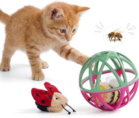 Cat Toys for Indoor Cats - Interactive Ball Cage Cat Toy with Realistic Mice Sounds & 2 Catnip Plush Toys, Motion-Activated Hunting Simulation Toy for Cats in Kuwait