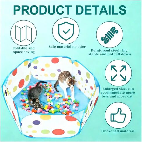 Cat Ball Pit with 200 Pom Pom Balls and Spring Toys, 39in Foldable Interactive Cat Toy for Bored Indoor Cats, Self Play Enrichment Toy for Fun and Exercise in Kuwait