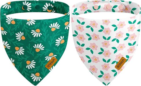 Spring Dog Bandanas with Snap Button, 2 Pack Floral Pet Scarf for Boy & Girl, Premium Durable Fabric, Adjustable Fit, Unique Shape, Daisy Bandana for Medium and Large Dogs (Large) in Kuwait