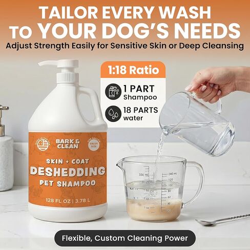 شامبو Deshedding للكلاب، بحجم جالون - شامبو تساقط الجلد والمعطف مع مضخة، تخفيف 18:1 - مصنوع من صودا الخبز والصبار وجوز الهند للتراكم والقشرة in Kuwait