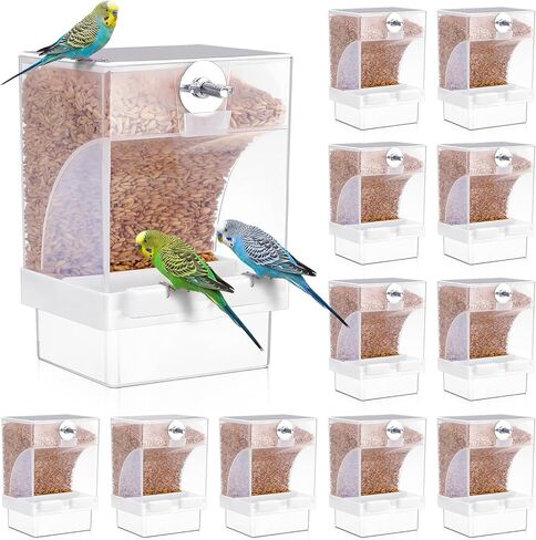 GlikCeil 12 Pcs No Mess Bird Feeder Automatic Bird Feeder for Cage Bulk Parrot Seed Food Container Cage Accessories for Small Medium Parakeet Canary Cockatoo Cockatiel Finch in Kuwait