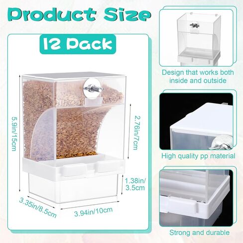 GlikCeil 12 Pcs No Mess Bird Feeder Automatic Bird Feeder for Cage Bulk Parrot Seed Food Container Cage Accessories for Small Medium Parakeet Canary Cockatoo Cockatiel Finch in Kuwait