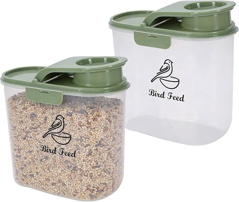 2.1 Qt/2 L Bird Seed Storage Container with Flip Lid & Pour Spout, 2 Pcs Airtight Bird Food Container with Scale for Sunflower Seeds, Portable Travel Kibble Storage Dispenser for Small Animal in Kuwait