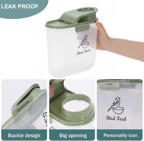 2.1 Qt/2 L Bird Seed Storage Container with Flip Lid & Pour Spout, 2 Pcs Airtight Bird Food Container with Scale for Sunflower Seeds, Portable Travel Kibble Storage Dispenser for Small Animal in Kuwait
