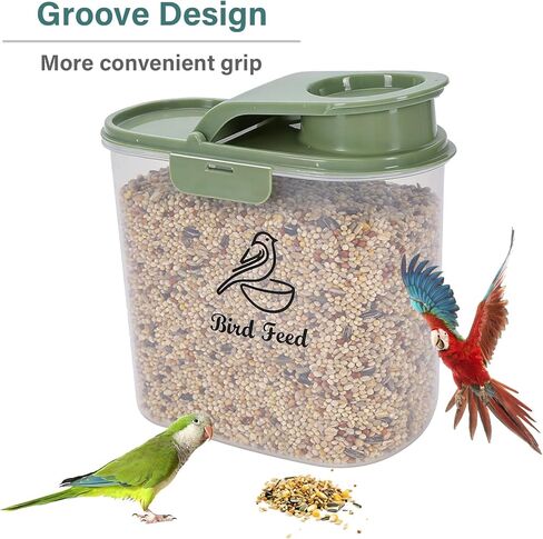 2.1 Qt/2 L Bird Seed Storage Container with Flip Lid & Pour Spout, 2 Pcs Airtight Bird Food Container with Scale for Sunflower Seeds, Portable Travel Kibble Storage Dispenser for Small Animal in Kuwait