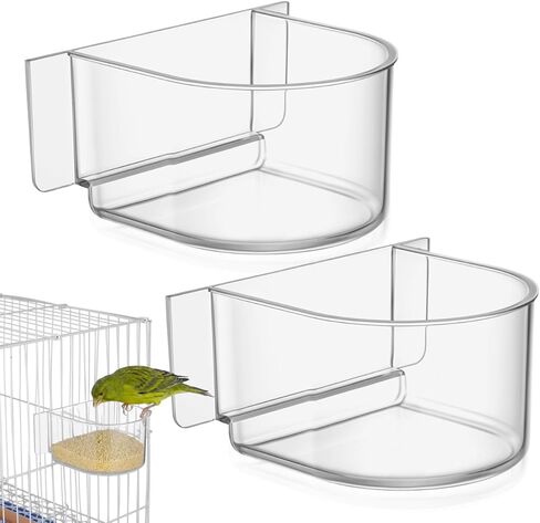 DOITOOL Bird Cage Feeder Cups, 2PCS Clear Plastic Seed Water Feeder Cups, Thickened Food Water Bowl for Pet Bird Parrot Parakeet Cages, Hanging Accessories in Kuwait