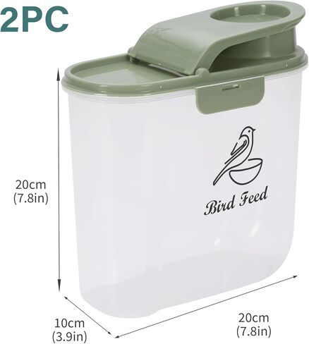 2.1 Qt/2 L Bird Seed Storage Container with Flip Lid & Pour Spout, 2 Pcs Airtight Bird Food Container with Scale for Sunflower Seeds, Portable Travel Kibble Storage Dispenser for Small Animal in Kuwait