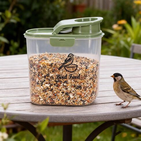 2.1 Qt/2 L Bird Seed Storage Container with Flip Lid & Pour Spout, 2 Pcs Airtight Bird Food Container with Scale for Sunflower Seeds, Portable Travel Kibble Storage Dispenser for Small Animal in Kuwait