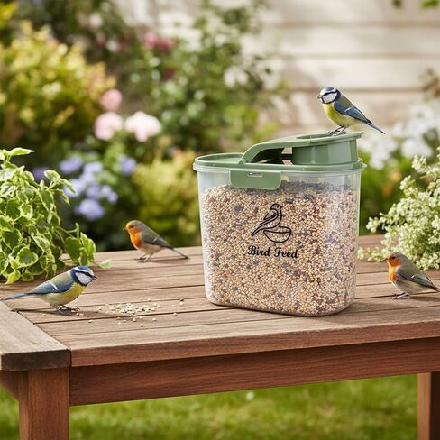 2.1 Qt/2 L Bird Seed Storage Container with Flip Lid & Pour Spout, 2 Pcs Airtight Bird Food Container with Scale for Sunflower Seeds, Portable Travel Kibble Storage Dispenser for Small Animal in Kuwait