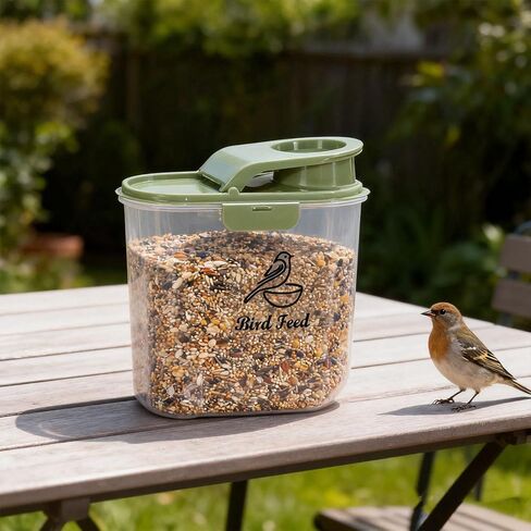 2.1 Qt/2 L Bird Seed Storage Container with Flip Lid & Pour Spout, 2 Pcs Airtight Bird Food Container with Scale for Sunflower Seeds, Portable Travel Kibble Storage Dispenser for Small Animal in Kuwait
