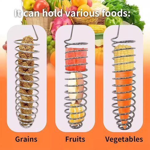 3Pcs Stainless Steel Bird Food Holder Set - Hanging Foraging Basket Cage Accessories, Metal Fruit & Vegetable Feeder for Parrot, Macaw, Cockatoo, Parakeet & Large Birds Cage Toys Gifts in Kuwait