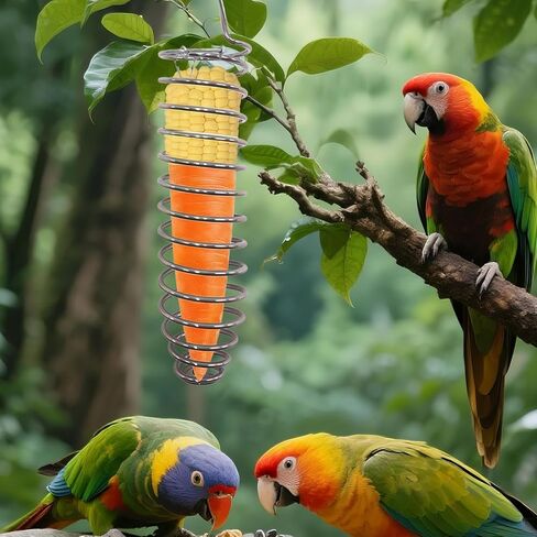 3Pcs Stainless Steel Bird Food Holder Set - Hanging Foraging Basket Cage Accessories, Metal Fruit & Vegetable Feeder for Parrot, Macaw, Cockatoo, Parakeet & Large Birds Cage Toys Gifts in Kuwait