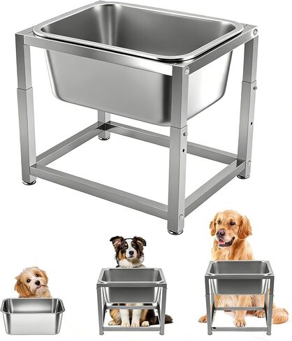 Elevated Dog Bowl Large Breed, 3 Gallons Stainless Steel Dog Bowls with Height Adjustable Raised Metal Stand 11.81'' - 15.75'' for Medium, Large Dogs and Gaint in Kuwait