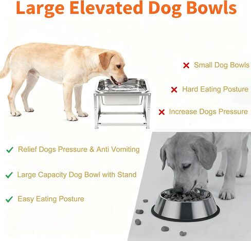 Elevated Dog Bowl Large Breed, 3 Gallons Stainless Steel Dog Bowls with Height Adjustable Raised Metal Stand 11.81'' - 15.75'' for Medium, Large Dogs and Gaint in Kuwait