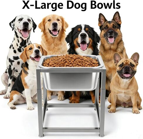 Elevated Dog Bowl Large Breed, 3 Gallons Stainless Steel Dog Bowls with Height Adjustable Raised Metal Stand 11.81'' - 15.75'' for Medium, Large Dogs and Gaint in Kuwait