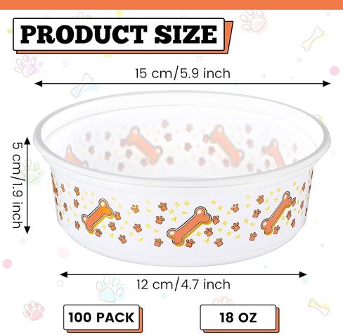 100 Pcs 18 oz Disposable Plastic Dog Feeding Bowls Pet Bowls Cute Dog Paw Food Dish for Cat Dry and Wet Food Water in Kuwait