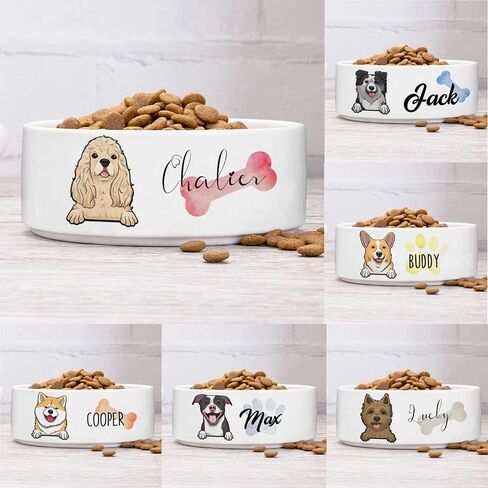 Personalized Dog Bowl for Small Size Dogs - Custom 5'' Round × 2" Tall Cute Ceramic Dog Food & Water Bowl, Small & Medium Pet Dish for Wet Food, Customized Name & Breeds Feeding Puppy Kitten Gift in Kuwait