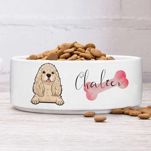 Personalized Dog Bowl for Small Size Dogs - Custom 5'' Round × 2" Tall Cute Ceramic Dog Food & Water Bowl, Small & Medium Pet Dish for Wet Food, Customized Name & Breeds Feeding Puppy Kitten Gift in Kuwait