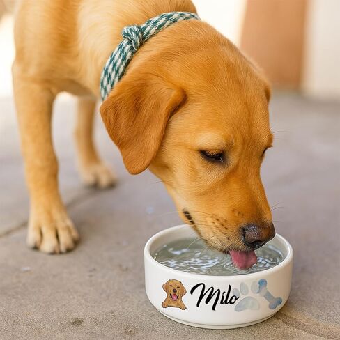 Personalized Dog Bowl for Small Size Dogs - Custom 5'' Round × 2" Tall Cute Ceramic Dog Food & Water Bowl, Small & Medium Pet Dish for Wet Food, Customized Name & Breeds Feeding Puppy Kitten Gift in Kuwait