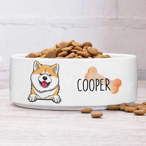 Personalized Dog Bowl for Small Size Dogs - Custom 5'' Round × 2" Tall Cute Ceramic Dog Food & Water Bowl, Small & Medium Pet Dish for Wet Food, Customized Name & Breeds Feeding Puppy Kitten Gift in Kuwait