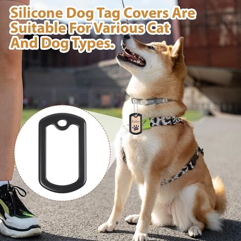 10 PCS Silicone Dog Tag Cover, Black Dog Tags Silencer Cover with Stainless Steel Chain, Pet Tags Covers Dogs ID Tag Covers for Reduce Noise in Kuwait