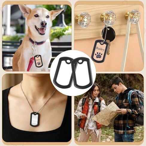 10 PCS Silicone Dog Tag Cover, Black Dog Tags Silencer Cover with Stainless Steel Chain, Pet Tags Covers Dogs ID Tag Covers for Reduce Noise in Kuwait