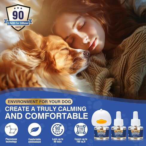 Dog Pheromone Calming Diffuser 4 In 1 Appeasing Pet Pheromones Diffuser to Calm Kit (Plug in+ 3 Pack 48ml Refill) for Anxiety Relief Reduce Barking Aggression Fighting Stress 90 Day Supply(Tasteless) in Kuwait