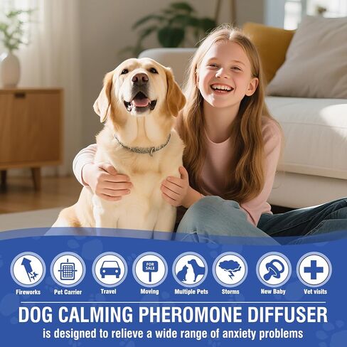 Dog Pheromone Calming Diffuser 4 In 1 Appeasing Pet Pheromones Diffuser to Calm Kit (Plug in+ 3 Pack 48ml Refill) for Anxiety Relief Reduce Barking Aggression Fighting Stress 90 Day Supply(Tasteless) in Kuwait