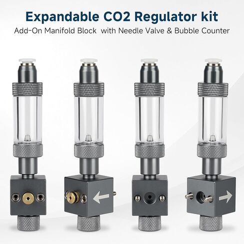 Expandable CO2 Regulator kit: Add-On Manifold Block with Needle Valve & Bubble Counter for Multi-Tank Setup in Kuwait