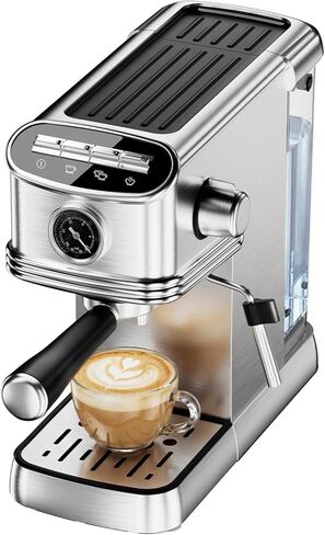 Electactic Espresso Machine 20 Bar, Stainless Steel Espresso Maker with Steam Milk Frother, Compact Coffee Machine with 45oz Removable Water Tank, for Cappuccino,Latte&Cold Brew Home&Office in Kuwait
