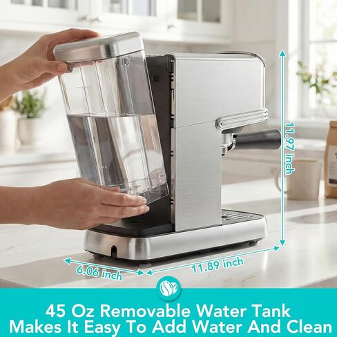 Electactic Espresso Machine 20 Bar, Stainless Steel Espresso Maker with Steam Milk Frother, Compact Coffee Machine with 45oz Removable Water Tank, for Cappuccino,Latte&Cold Brew Home&Office in Kuwait