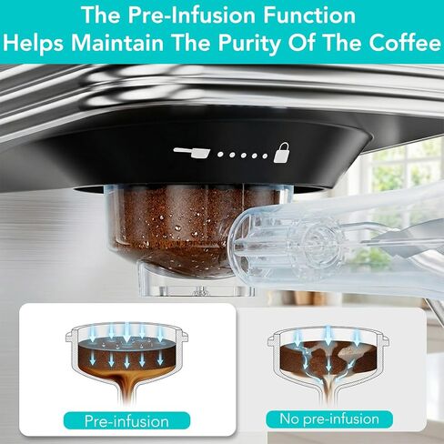 Electactic Espresso Machine 20 Bar, Stainless Steel Espresso Maker with Steam Milk Frother, Compact Coffee Machine with 45oz Removable Water Tank, for Cappuccino,Latte&Cold Brew Home&Office in Kuwait