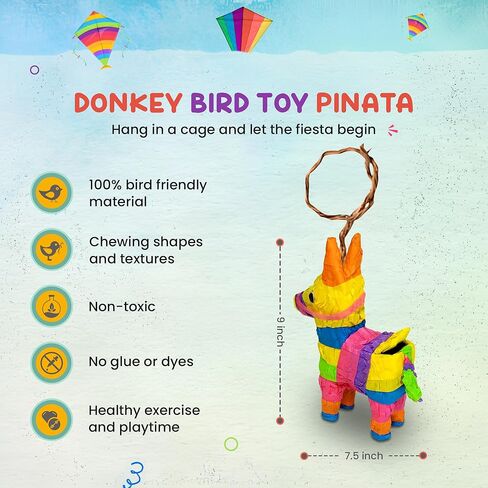 GFF Grass Flip Flops Donkey Pinata Bird Toy - لعبة الطيور المعلقة مقاس 10 بوصة للببغاوات المتوسطة والكبيرة، والرمادي الأفريقي، والرقبة الحلقية، والكونيور، والكويكرز، والسنغال in Kuwait