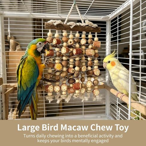Large Bird Macaw Chew Toy, Natural Hanging Parrot Chewing Toy with Corn Cob, Bird Cage Accessories for Macaw, Cockatoo, Large and Medium Parrots in Kuwait