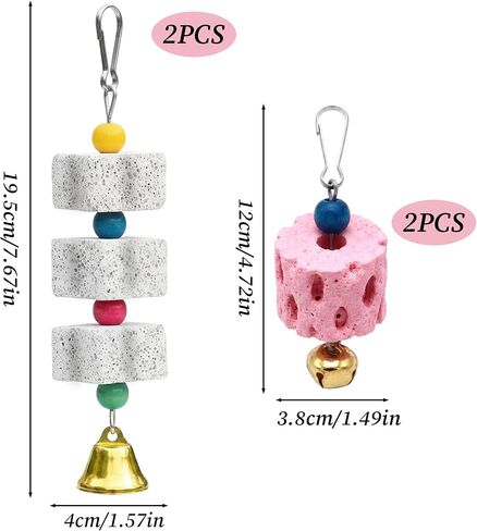 Premium 4pcs Bird Beak Grinding Stone, Natural Calcium Block for Birds, Fun Parakeet Chew Toys with Bells, Cockatiel Cage Accessories in Kuwait