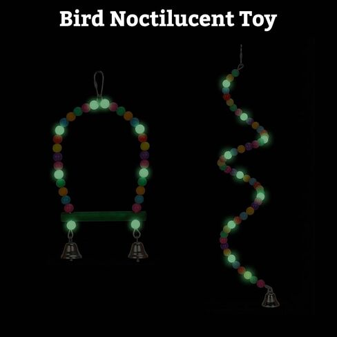 2PCs Swing Parrot Toy Spiral Perch Bird Cage Toy Colorful Wood and Glow Beads with Metal Bell for Small to Regular Parrot Parakeets,Macaw,Conure, Cockatiel, Finchess in Kuwait