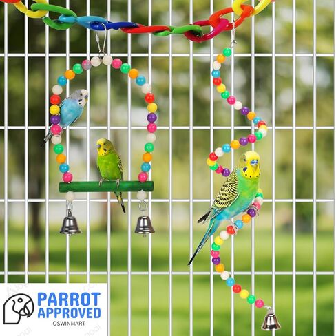 2PCs Swing Parrot Toy Spiral Perch Bird Cage Toy Colorful Wood and Glow Beads with Metal Bell for Small to Regular Parrot Parakeets,Macaw,Conure, Cockatiel, Finchess in Kuwait