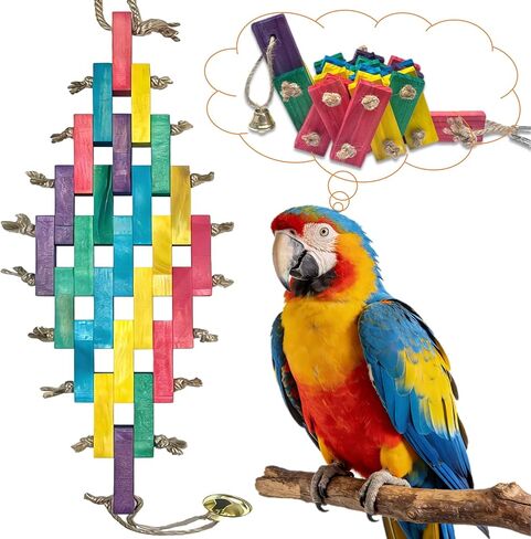 2Pcs Parrot Toys - Natural Wooden Blocks Bird Chewing Toys, Colorful Bird Cage Accessories for Parakeets Cockatiels Lovebirds Conures in Kuwait