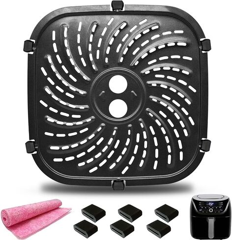 مقلاة شواء الهواء لمقلاة الهواء PowerXL Vortex Pro 6 QT، بيضاوية غير لاصقة 8.67 بوصة * 8.67 بوصة ملحقات قطع غيار مقلاة الهواء، سلة صينية الرف مع مصدات مطاطية، آمنة للاستخدام في غسالة الأطباق in Kuwait