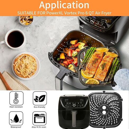 مقلاة شواء الهواء لمقلاة الهواء PowerXL Vortex Pro 6 QT، بيضاوية غير لاصقة 8.67 بوصة * 8.67 بوصة ملحقات قطع غيار مقلاة الهواء، سلة صينية الرف مع مصدات مطاطية، آمنة للاستخدام في غسالة الأطباق in Kuwait