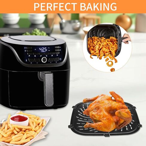 مقلاة شواء الهواء لمقلاة الهواء PowerXL Vortex Pro 6 QT، بيضاوية غير لاصقة 8.67 بوصة * 8.67 بوصة ملحقات قطع غيار مقلاة الهواء، سلة صينية الرف مع مصدات مطاطية، آمنة للاستخدام في غسالة الأطباق in Kuwait